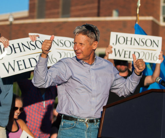 Libertarian presidential candidate Gary Johnson at a rally at the University of Nevada in Reno this month. Photo credit: NY Times.