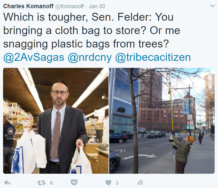 To State Senator Simcha Felder, the nickel bag fee is a scam to "shake New Yorkers own every time they shop just for the privilege of using a plastic bag."